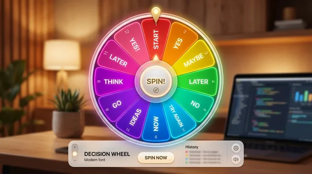 Colorful digital decision wheel spinner interface for daily choices