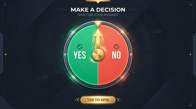 Minimalist Yes or No decision wheel spinner with emerald green and coral red segments